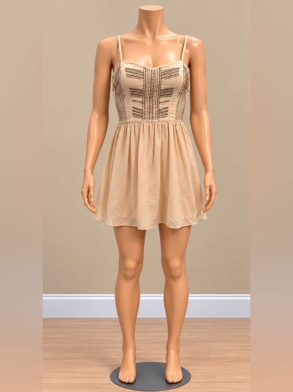 American Eagle Blush Pink Beaded Open Back Chiffon Mini Dress Size 0